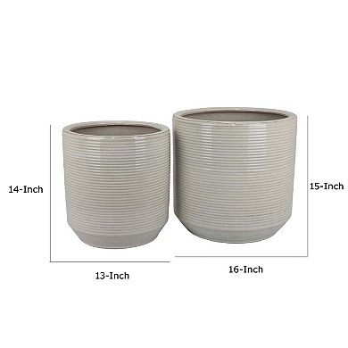 Gloria Round Planter Set of 2, Textured White Ceramic 15 14 Inch