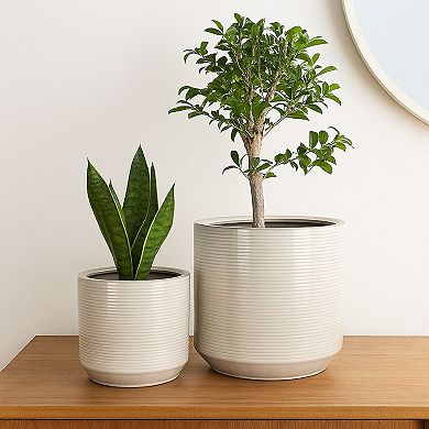 Gloria Round Planter Set of 2, Textured White Ceramic 15 14 Inch