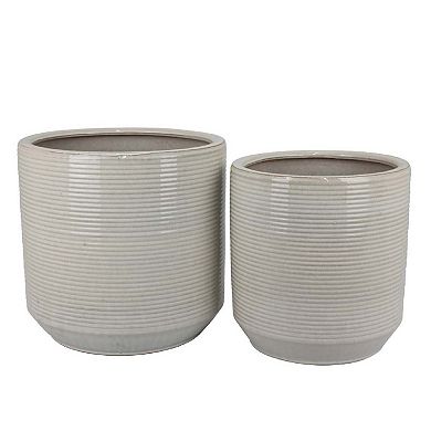 Gloria Round Planter Set of 2, Textured White Ceramic 15 14 Inch