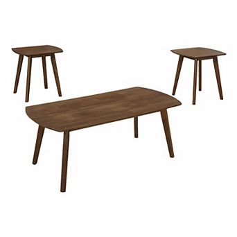 Indy 3 pc Coffee And End Table Set, Angled Legs, Walnut Brown Solid Wood