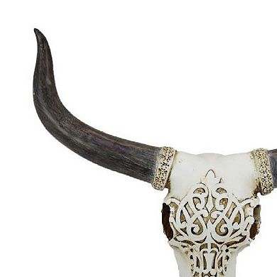 Animal Skull Tabletop Decor, Bone White and Black Resin, 16 Inch