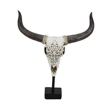 Animal Skull Tabletop Decor, Bone White and Black Resin, 16 Inch