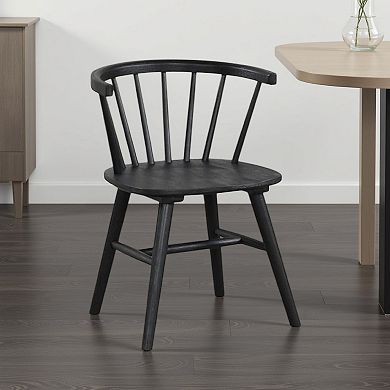 Yely Side Dining Chair Set of 2, Spindle Back, Shaker Legs, Black Rubberwood