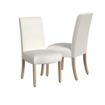 Jay Dining Chair Set of 2, Scalloped Details, Cream White Woven Fabric