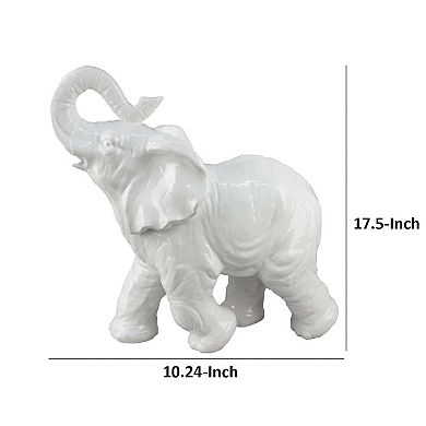 Accent Table Decoration, Elephant Design, 18 Inch White Ceramic Body