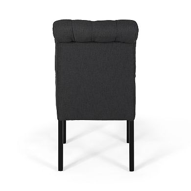 Mein Dining Chair Set of 2, Dark Gray Polyester, Black Wood Frame