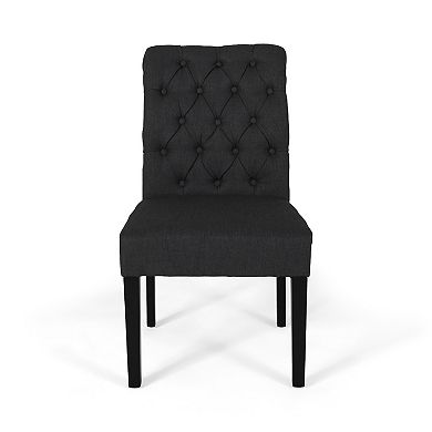 Mein Dining Chair Set of 2, Dark Gray Polyester, Black Wood Frame