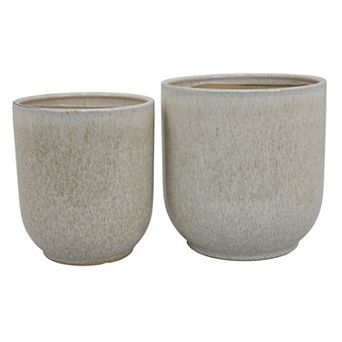 Lyna Accent Planter Set of 2, White Gray Ceramic Smooth Glossy Texture