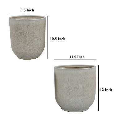 Lyna Accent Planter Set of 2, White Gray Ceramic Smooth Glossy Texture