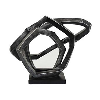 Abstract Decorative Tabletop Sculpture, Gray Resin Geometric, 17 Inch