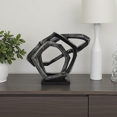 Abstract Decorative Tabletop Sculpture, Gray Resin Geometric, 17 Inch