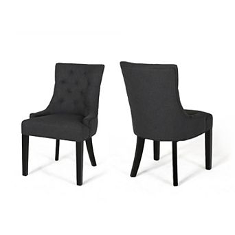 Chen Dining Chair Set of 2, Upholstered Tufted Backrest, Gray Fabric