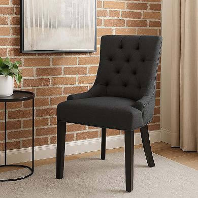 Chen Dining Chair Set of 2, Upholstered Tufted Backrest, Gray Fabric