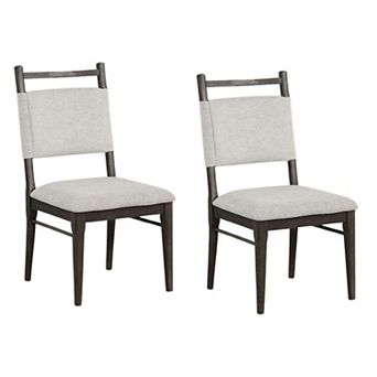 Oline Side Dining Chair Set of 2, Dark Walnut Brown Wood, Light Gray Fabric