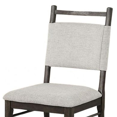 Oline Side Dining Chair Set of 2, Dark Walnut Brown Wood, Light Gray Fabric