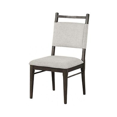 Oline Side Dining Chair Set of 2, Dark Walnut Brown Wood, Light Gray Fabric