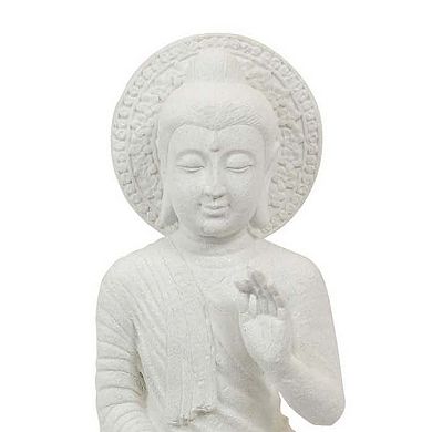 Enlightened Meditating Divine Buddha Statue, White Resin, 14 Inch