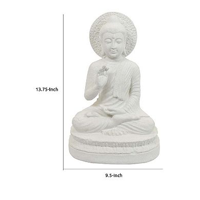 Enlightened Meditating Divine Buddha Statue, White Resin, 14 Inch