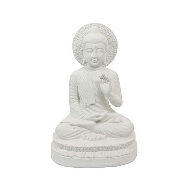 Enlightened Meditating Divine Buddha Statue, White Resin, 14 Inch
