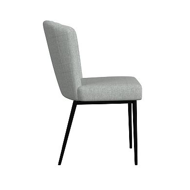 Ole Dining Chair Set of 2, Curved Back, Gray Woven Fabric, Black Metal