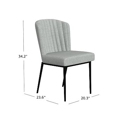 Ole Dining Chair Set of 2, Curved Back, Gray Woven Fabric, Black Metal