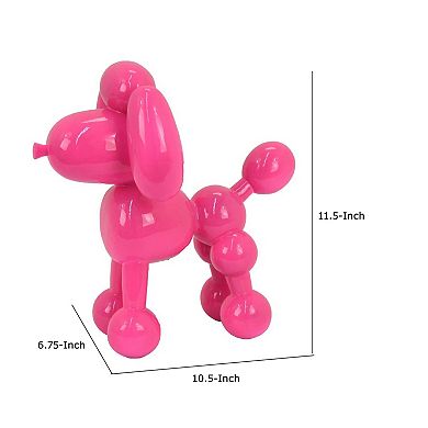 Balloon Dog Accent Decor, Bright Pink Resin, Intricate Details 12 Inch