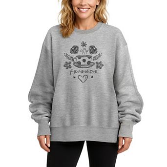 Women's Friends Floral Coffee Logo Oversized Fleece Crew Sweatshirt