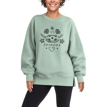 Women's Friends Floral Coffee Logo Oversized Fleece Crew Sweatshirt