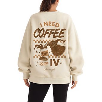 Women's Gilmore Girls I Need Coffee In An IV Oversized Fleece Crew Sweatshirt