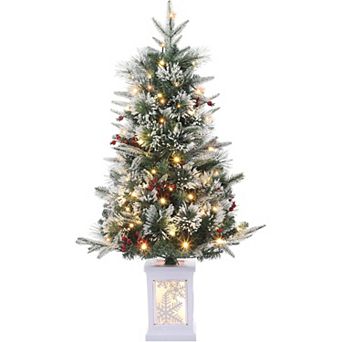 3FT Pre-Lit Artificial Mini Christmas Tree with Lights and Flower Pot