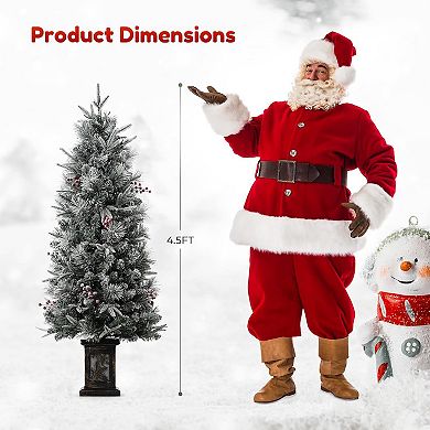 2PCS 4.5FT Prelit Premium Snow Flocked Christmas Tree 8 Modes Snowflake Base