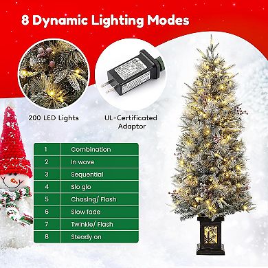 2PCS 4.5FT Prelit Premium Snow Flocked Christmas Tree 8 Modes Snowflake Base