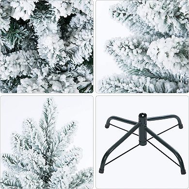 6FT Snow Flocked Artificial Christmas Tree Pre-Lit Hinged Pine with LED