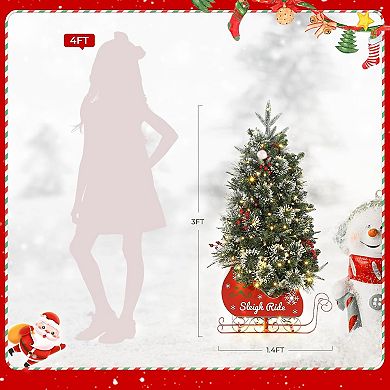 3FT Pre-Lit Sleigh Ride Base Christmas Tree 78 Warm White Lights