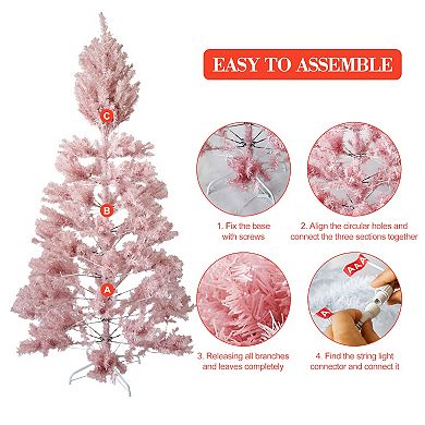 6.5 Ft Prelit Artificial Christmas Tree with 250 LED 818 Tips Pink