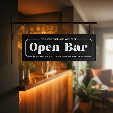American Art Décor Double-Sided Open Bar Metal Sign Wall Decor