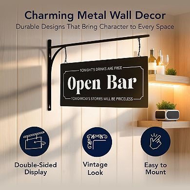 American Art Décor Double-Sided Open Bar Metal Sign Wall Decor