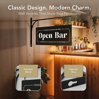 American Art Décor Double-Sided Open Bar Metal Sign Wall Decor