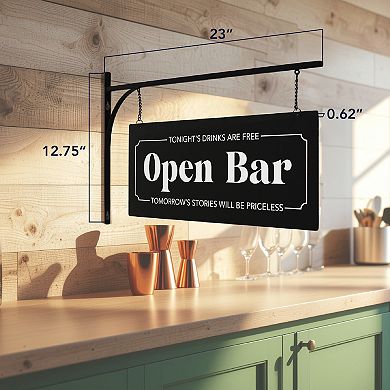 American Art Décor Double-Sided Open Bar Metal Sign Wall Decor