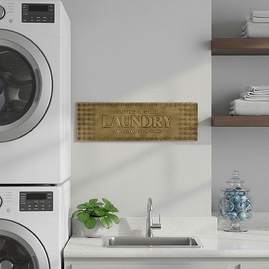 American Art Décor Rustic Antique Brass Embossed Laundry Room Metal Sign