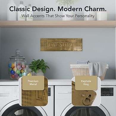 American Art Décor Rustic Antique Brass Embossed Laundry Room Metal Sign