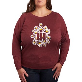 Plus Size Case IH Logo Daisies French Terry Long Sleeve Tee
