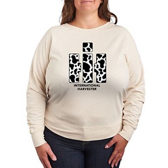 Plus Size Case IH Logo Cow Print French Terry Long Sleeve Tee