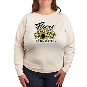 Plus Size Case IH Floral Harvester French Terry Long Sleeve Tee