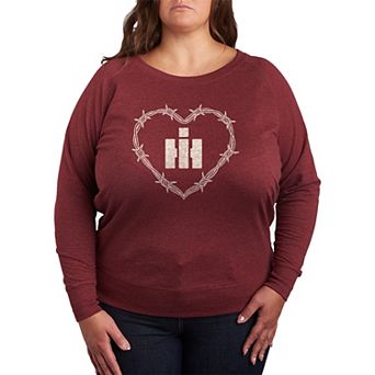 Plus Size Case IH Logo Barbed Wired Heart French Terry Long Sleeve Tee