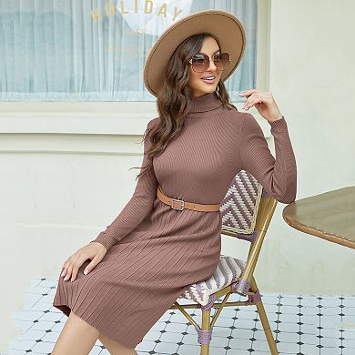 Women's Turtleneck Bodycon Long Sleeve Knit Dresses