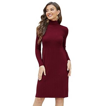 Women's Turtleneck Bodycon Long Sleeve Knit Dresses