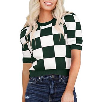 Women Round Neck Solid Color Slim Fit Soft Short Sleeve Knit Top