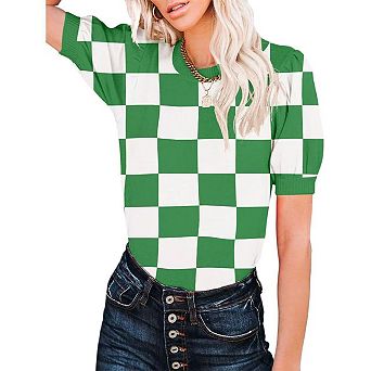 Women Round Neck Solid Color Slim Fit Soft Short Sleeve Knit Top