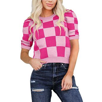 Women Round Neck Solid Color Slim Fit Soft Short Sleeve Knit Top